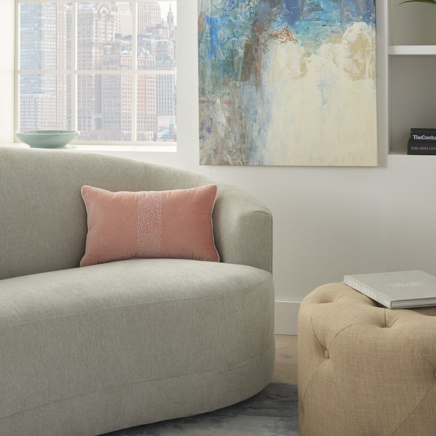 Pink Lumbar Pillow With Center Pattern