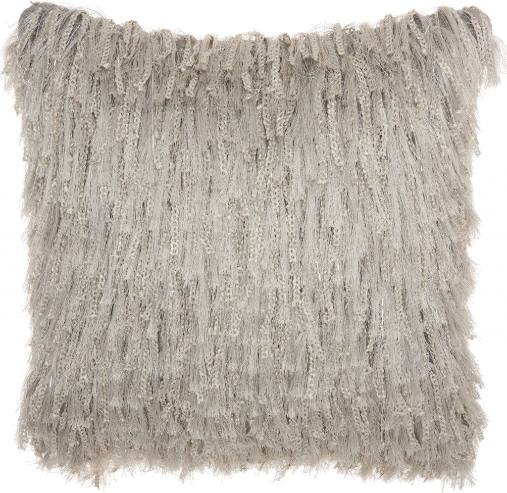 Soft Light Grey Shag Accent Pillow