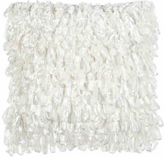 Shiny White Shaggy Throw Pillow