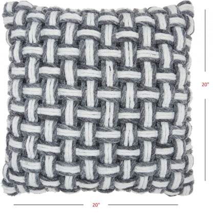 Gray And White Woven Throw Pillow