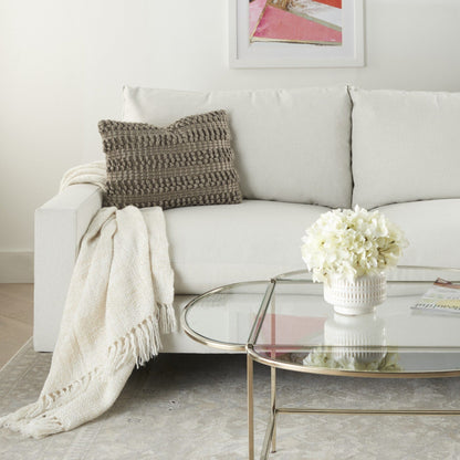 Taupe Pom-Pom Detailed Lumbar Pillow