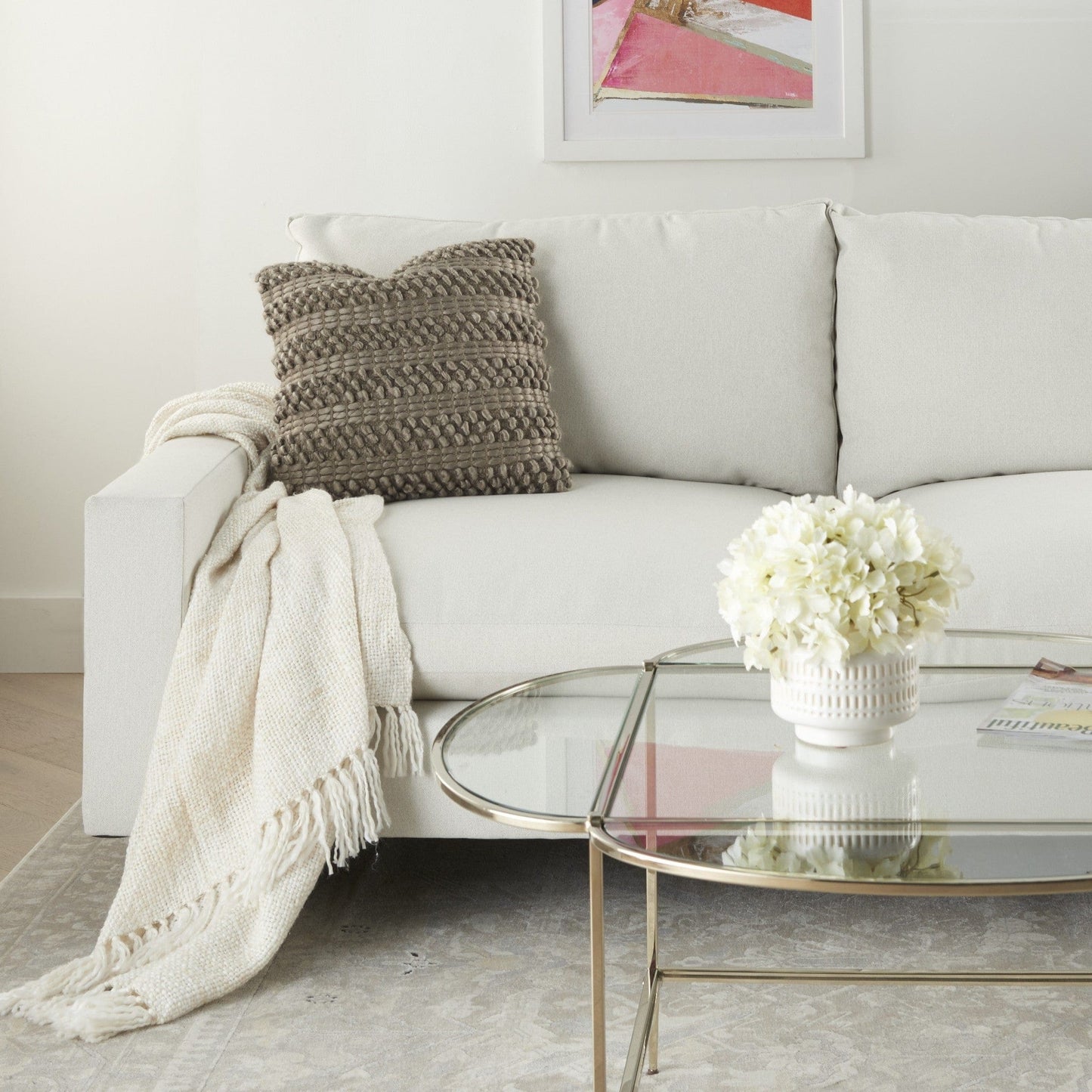 Taupe Pom-Pom Detailed Throw Pillow