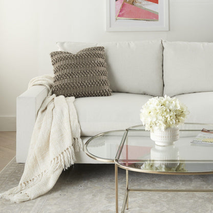 Taupe Pom-Pom Detailed Throw Pillow