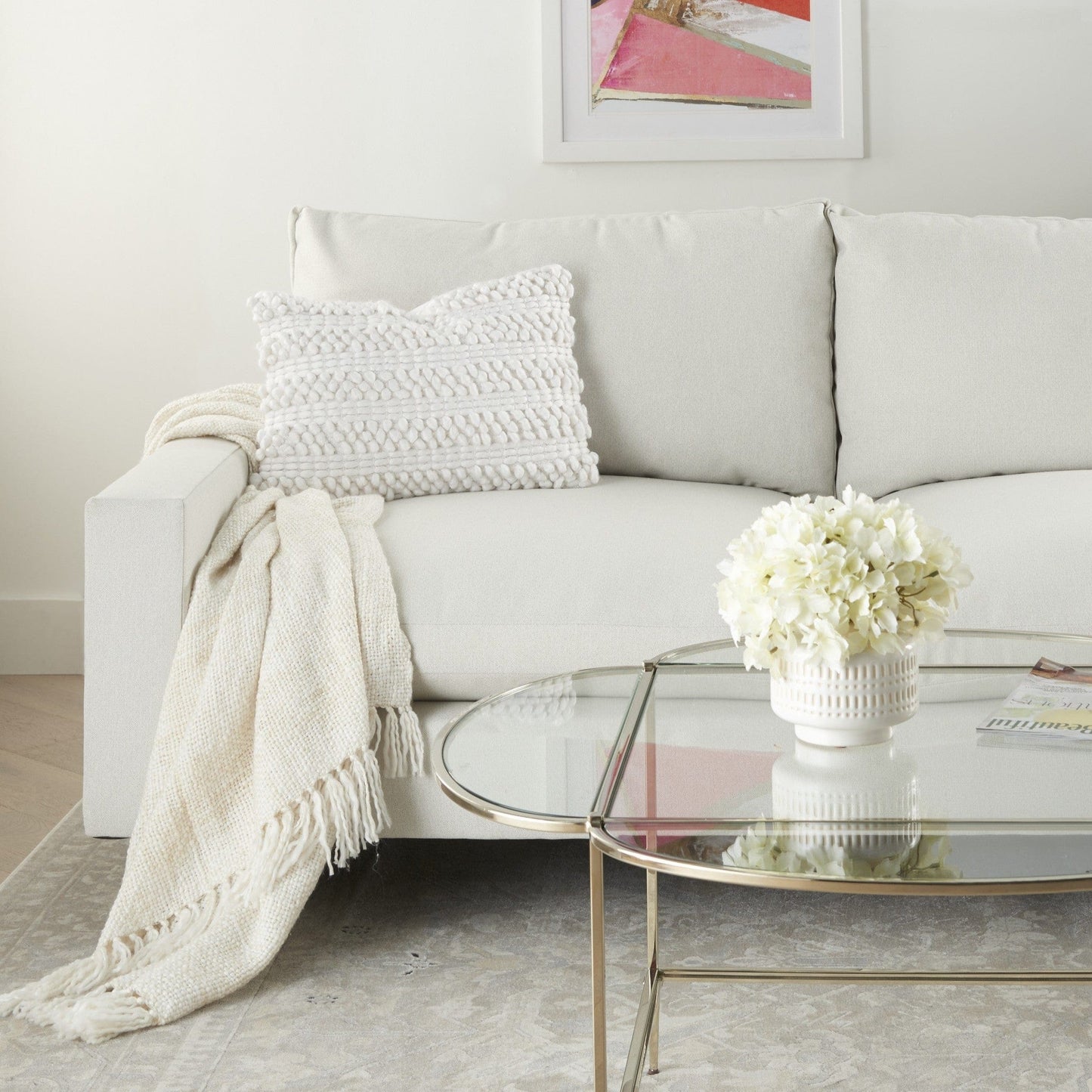 White Pom Pom Detailed Lumbar Pillow