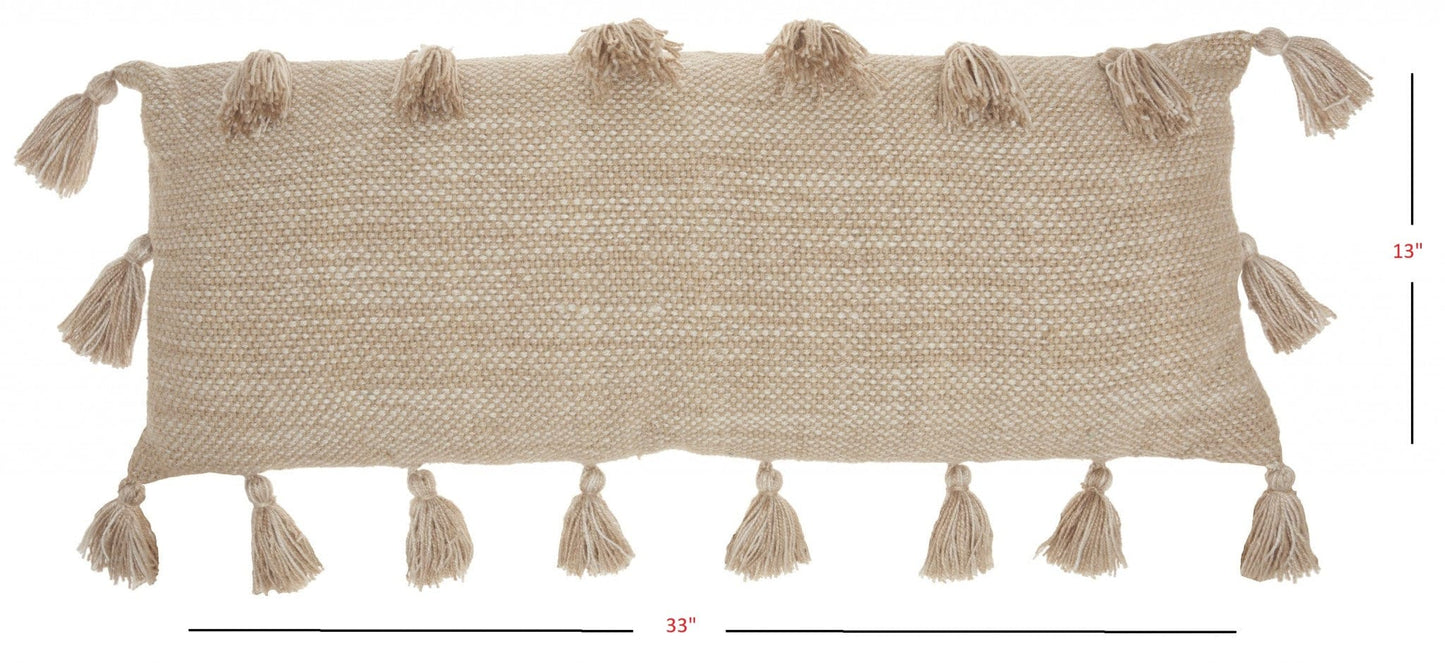 Off White Tasseled Lumbar Pillow
