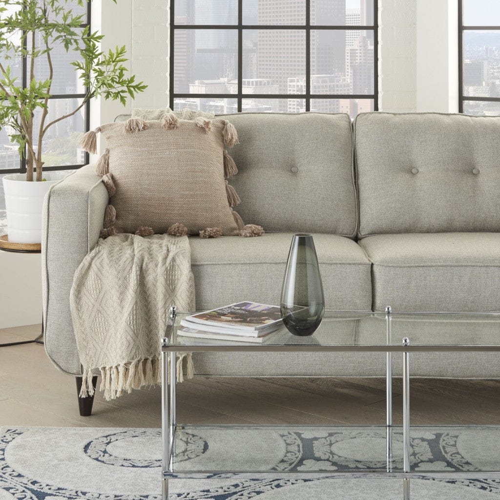 Off White Tasseled Throw Pillow