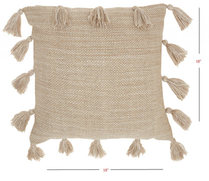 Off White Tasseled Throw Pillow