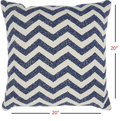 Navy Blue And Ivory Chevron Pattern Throw Pillow