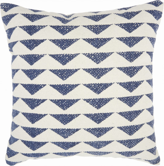 Navy Blue And Ivory Triangles Throw Pillow