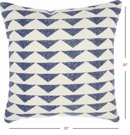 Navy Blue And Ivory Triangles Throw Pillow
