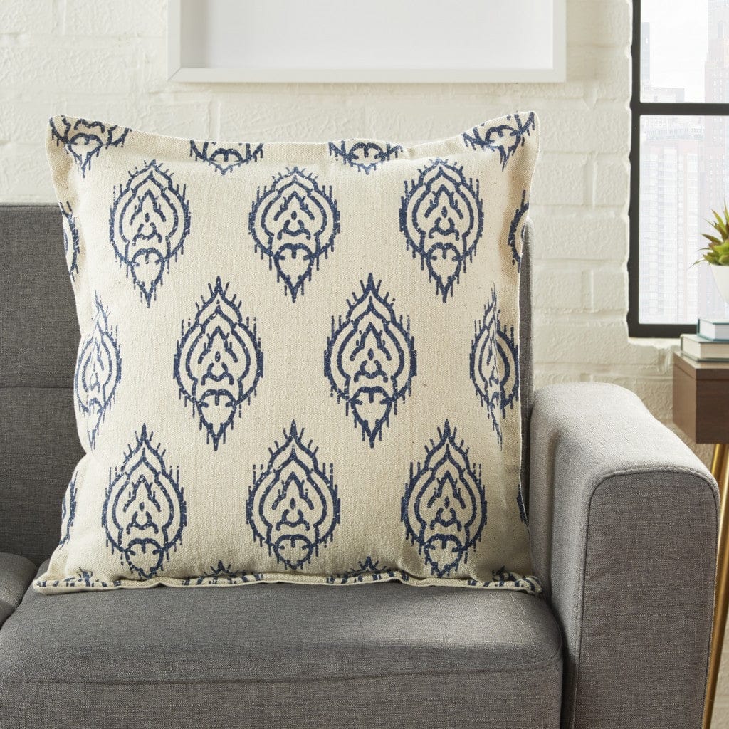 Indigo And Beige Medallion Throw Pillow