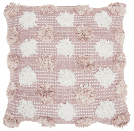Floral Textured Pink And White Throw Pillow