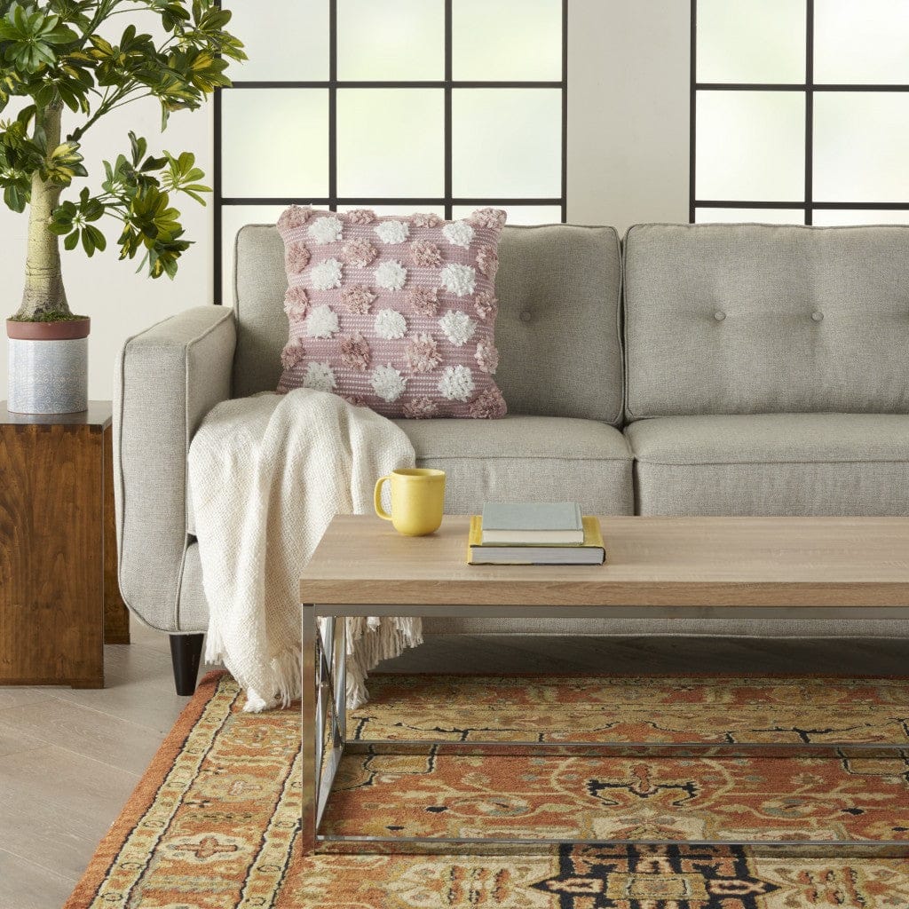 Floral Textured Pink And White Throw Pillow