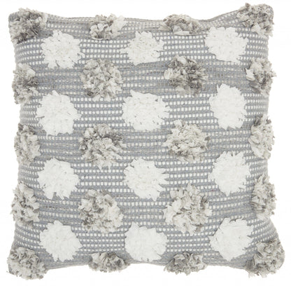 Floral Textured Gray And White Throw Pillow