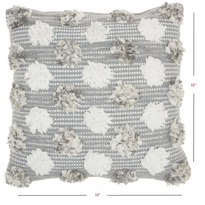 Floral Textured Gray And White Throw Pillow