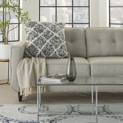 Dark Gray And White Shaggy Chevron Throw Pillow