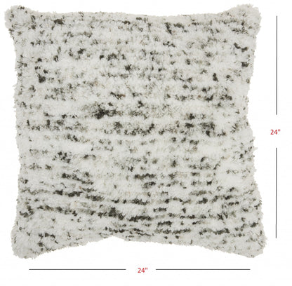 Soft Shaggy Gray And White Spotted Throw Pillow