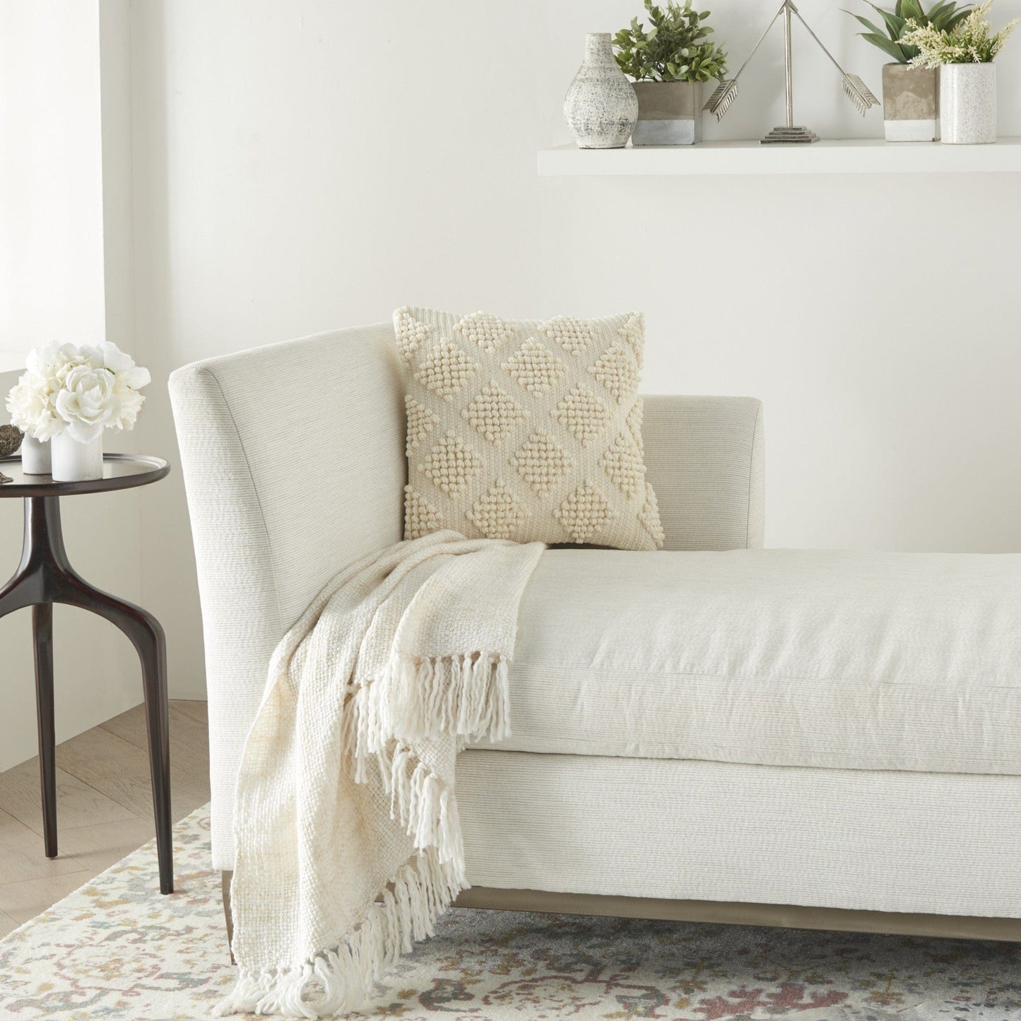 Ivory Textured Diamonds Throw Pillow