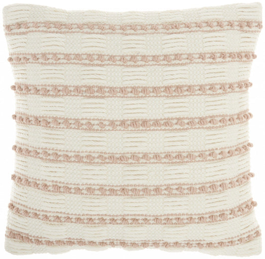 Blush And Ivory Textured Stripes Throw Pillow