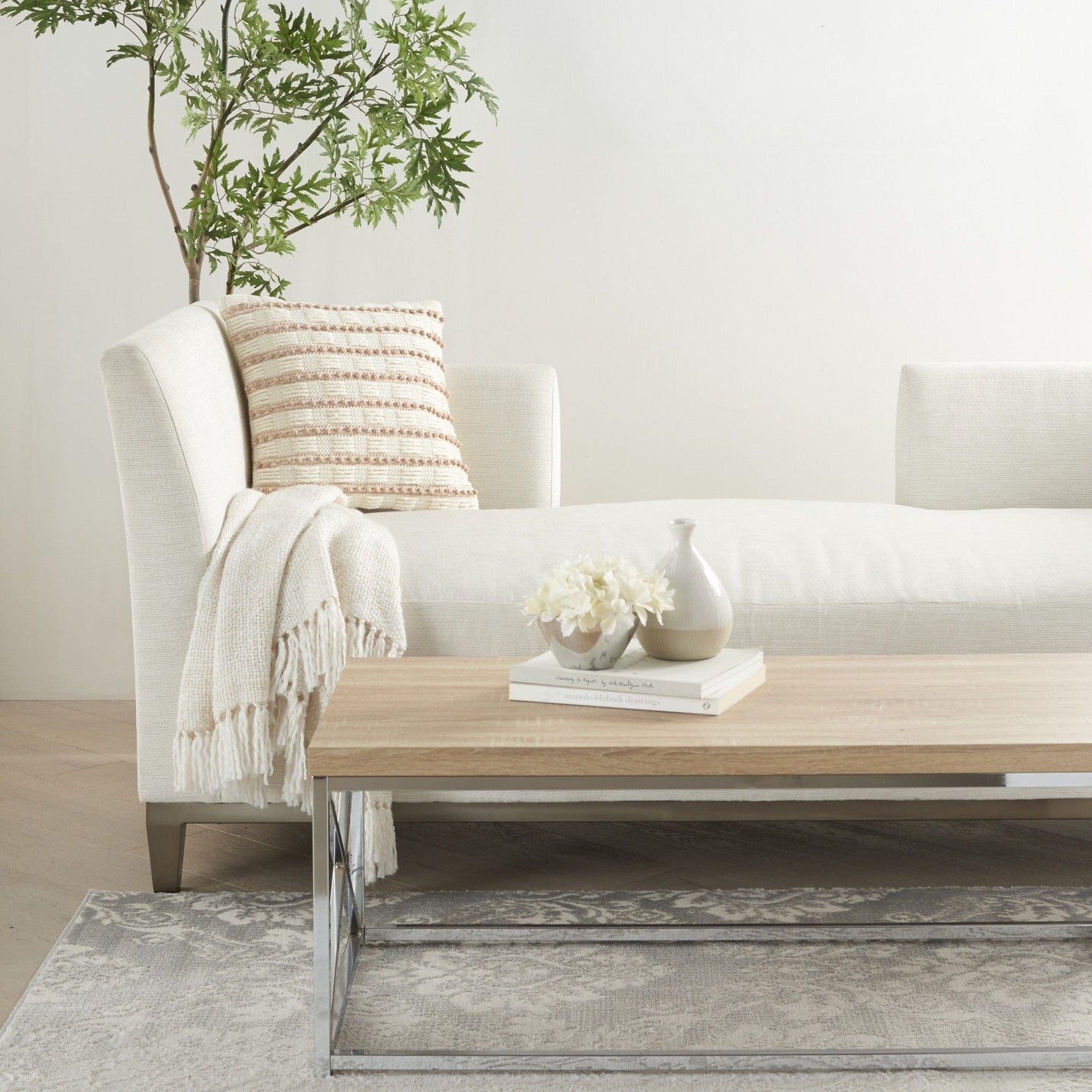 Blush And Ivory Textured Stripes Throw Pillow