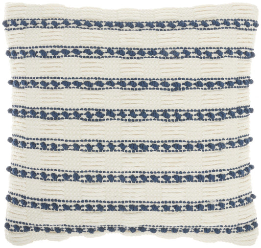Navy Blue And Ivory Textured Stripes Throw Pillow