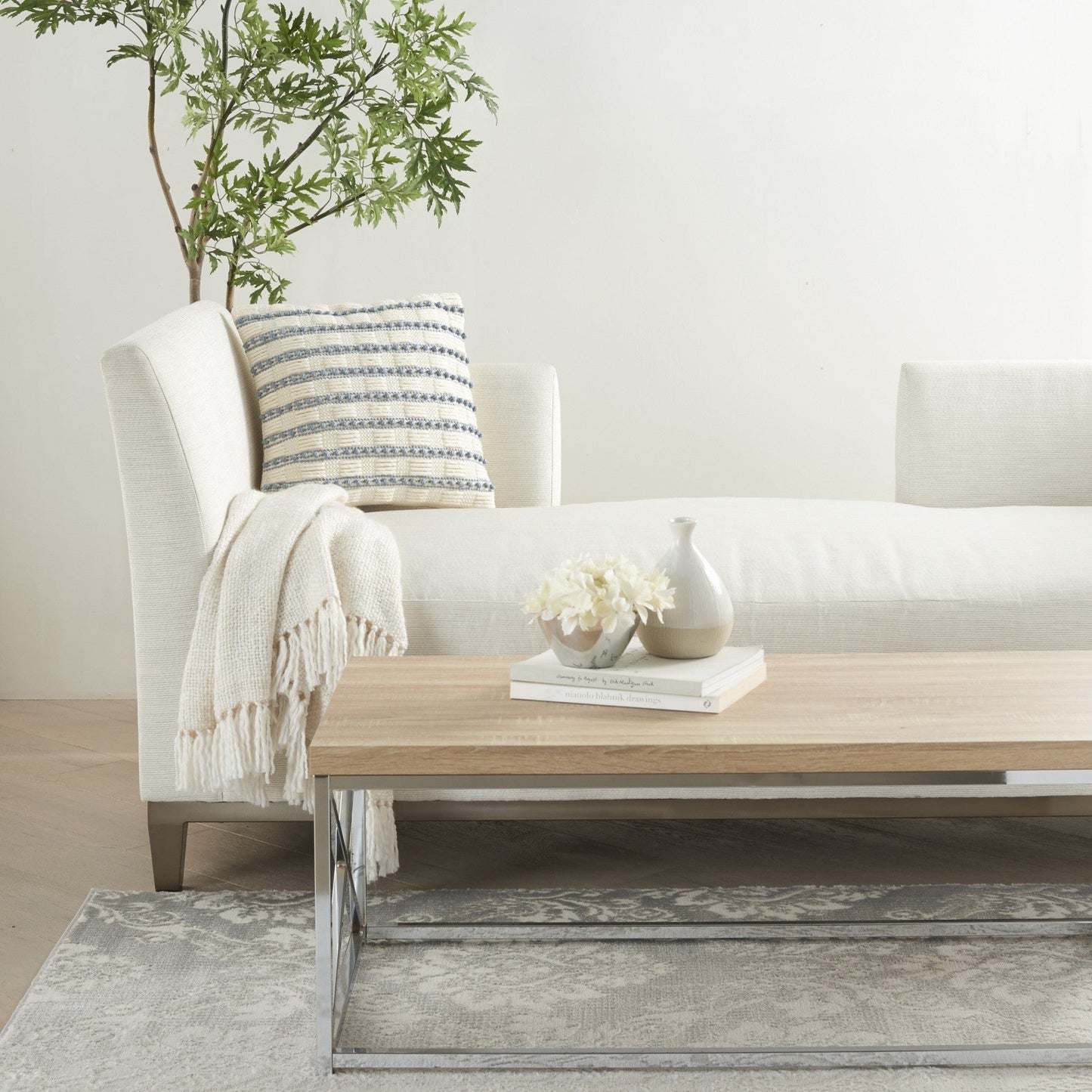 Pale Blue And Ivory Textured Stripes Throw Pillow