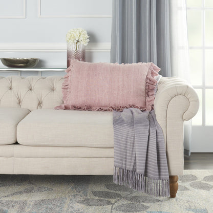 Dainty Ruffle Edged Pink Lumbar Pillow