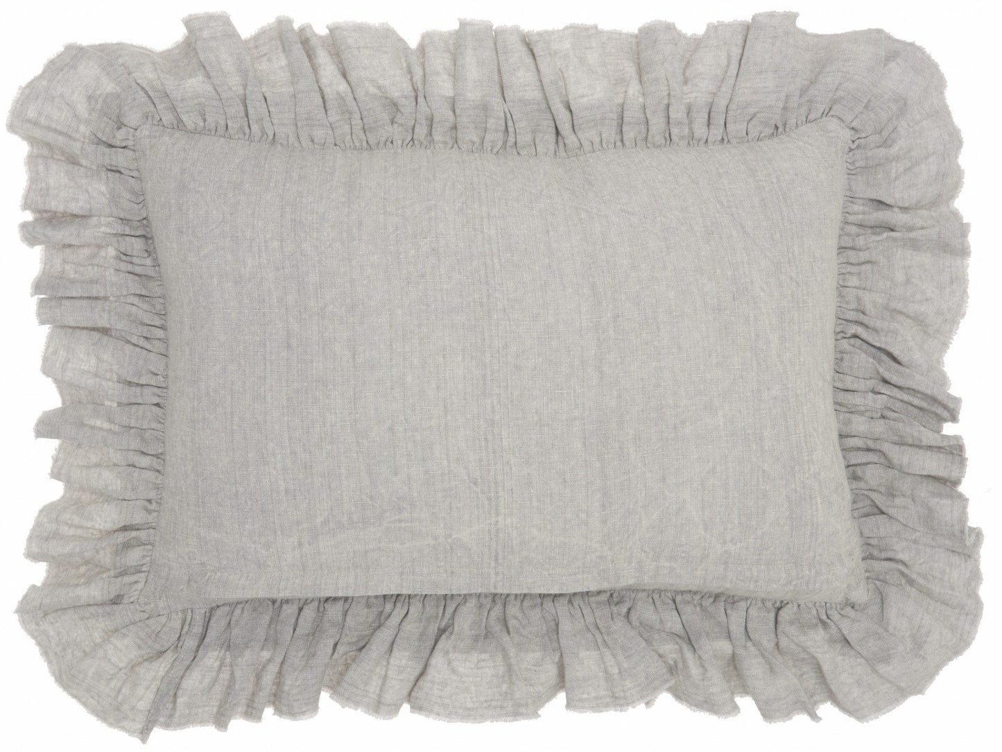Dainty Ruffle Edged Light Gray Lumbar Pillow