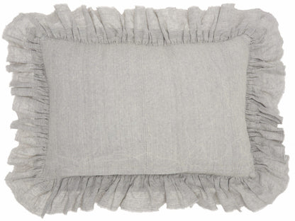 Dainty Ruffle Edged Light Gray Lumbar Pillow