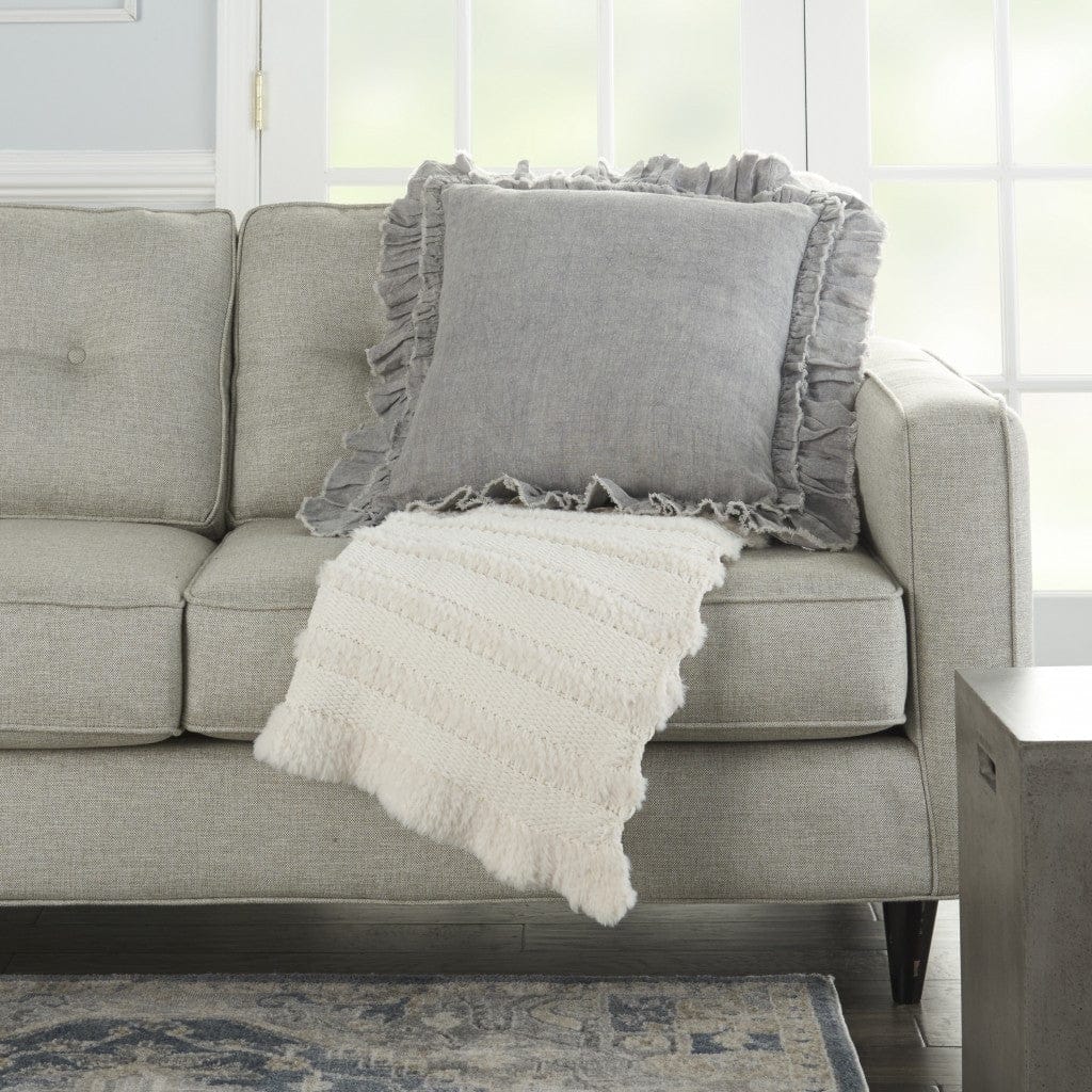 Dainty Ruffle Edged Light Gray Throw Pillow