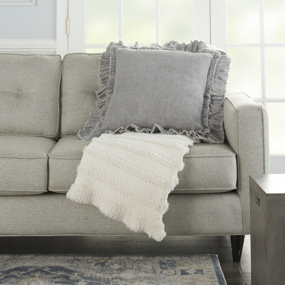 Dainty Ruffle Edged Light Gray Throw Pillow