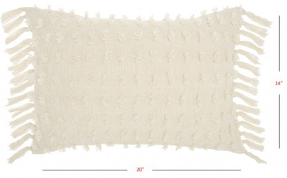 Tassel Detailed White Lumbar Pillow