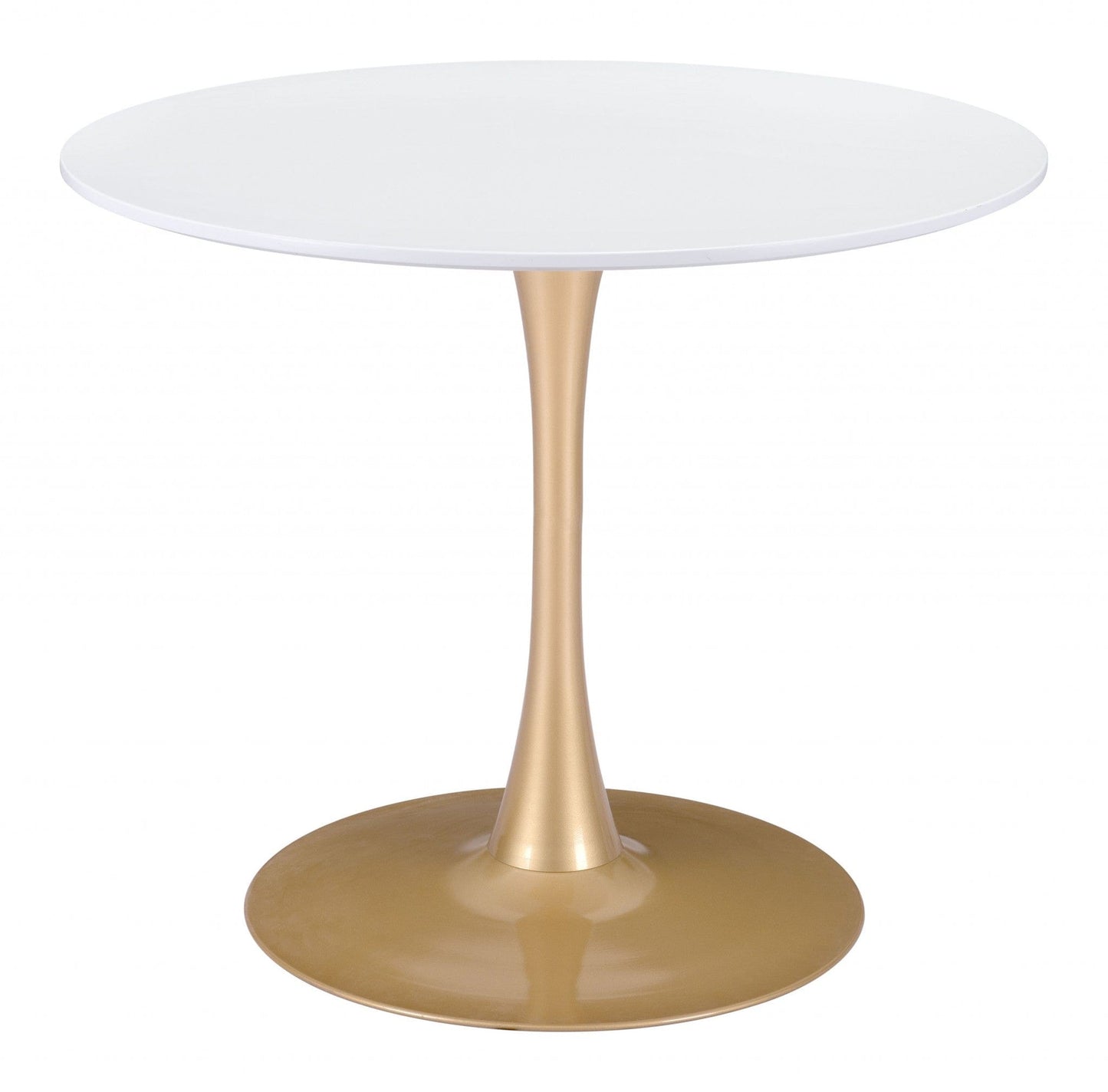 35" White And Gold Round Pedestal Dining Table