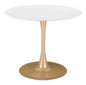 35" White And Gold Round Pedestal Dining Table