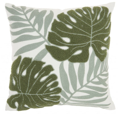 Green And Ivory Tropical Leaves Throw Pillow