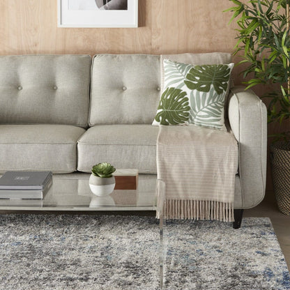 Green And Ivory Tropical Leaves Throw Pillow