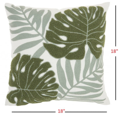 Green And Ivory Tropical Leaves Throw Pillow