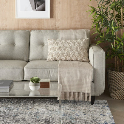 Off White Embossed Rose Lumbar Pillow