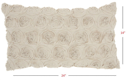 Off White Embossed Rose Lumbar Pillow