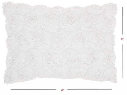 Petite White Embossed Rose Lumbar Pillow
