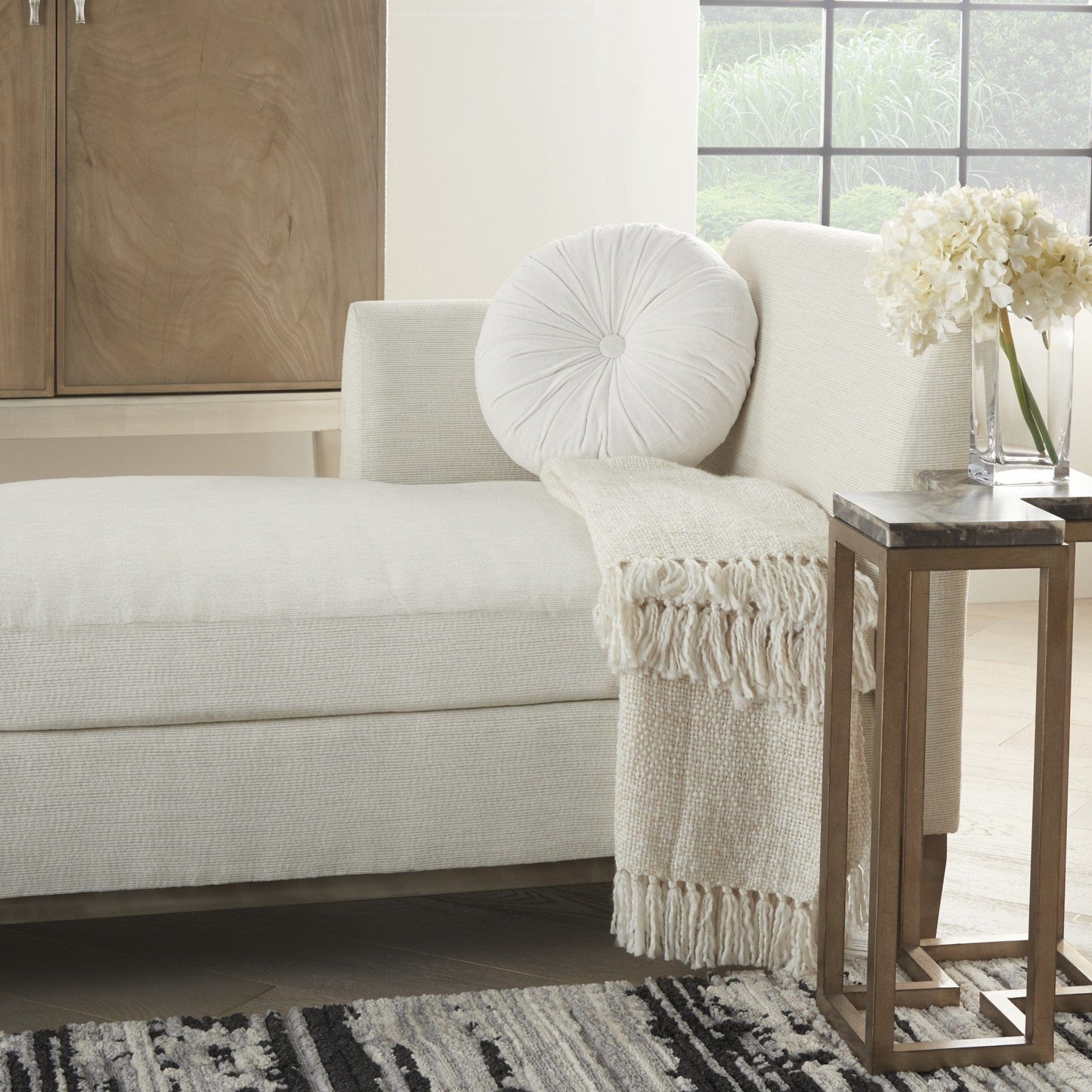 White Tufted Round Throw Pillow