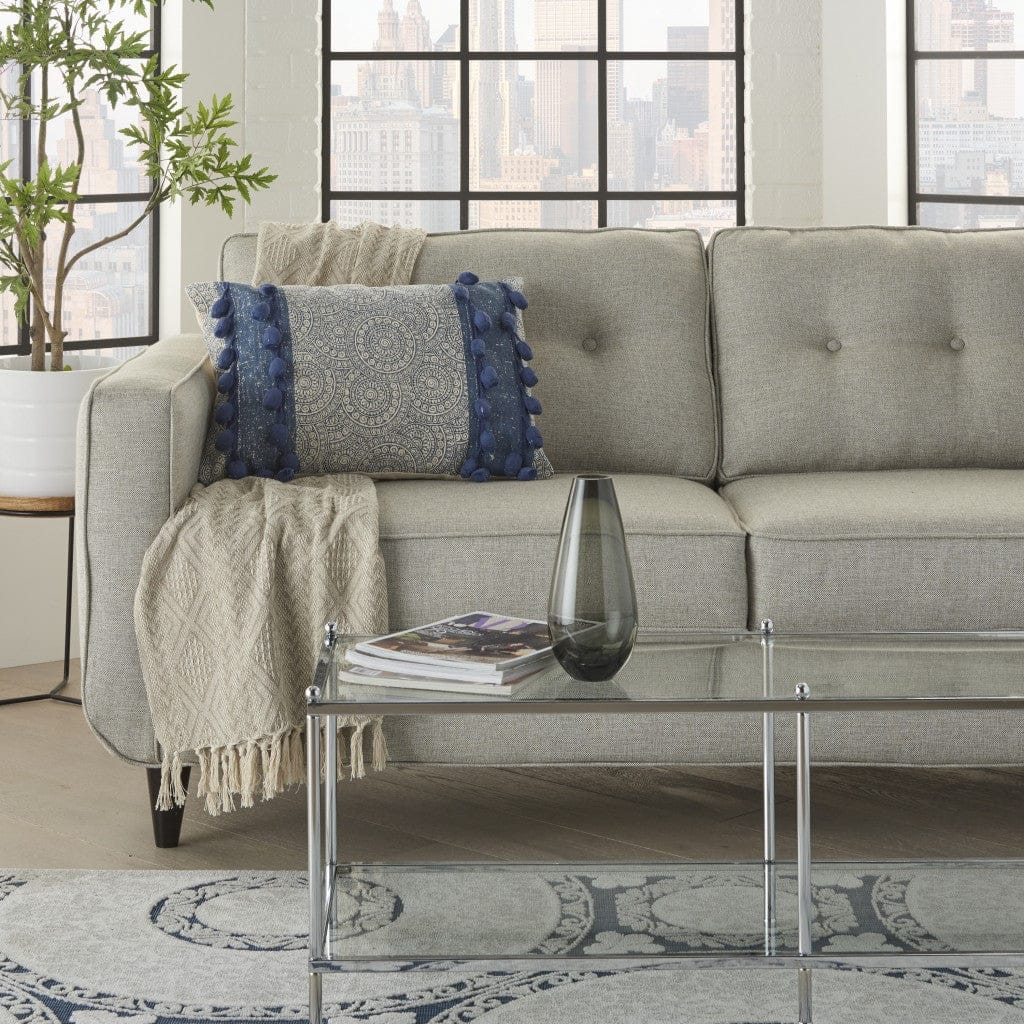 Navy Blue Rectangular Embellished Throw Pillow