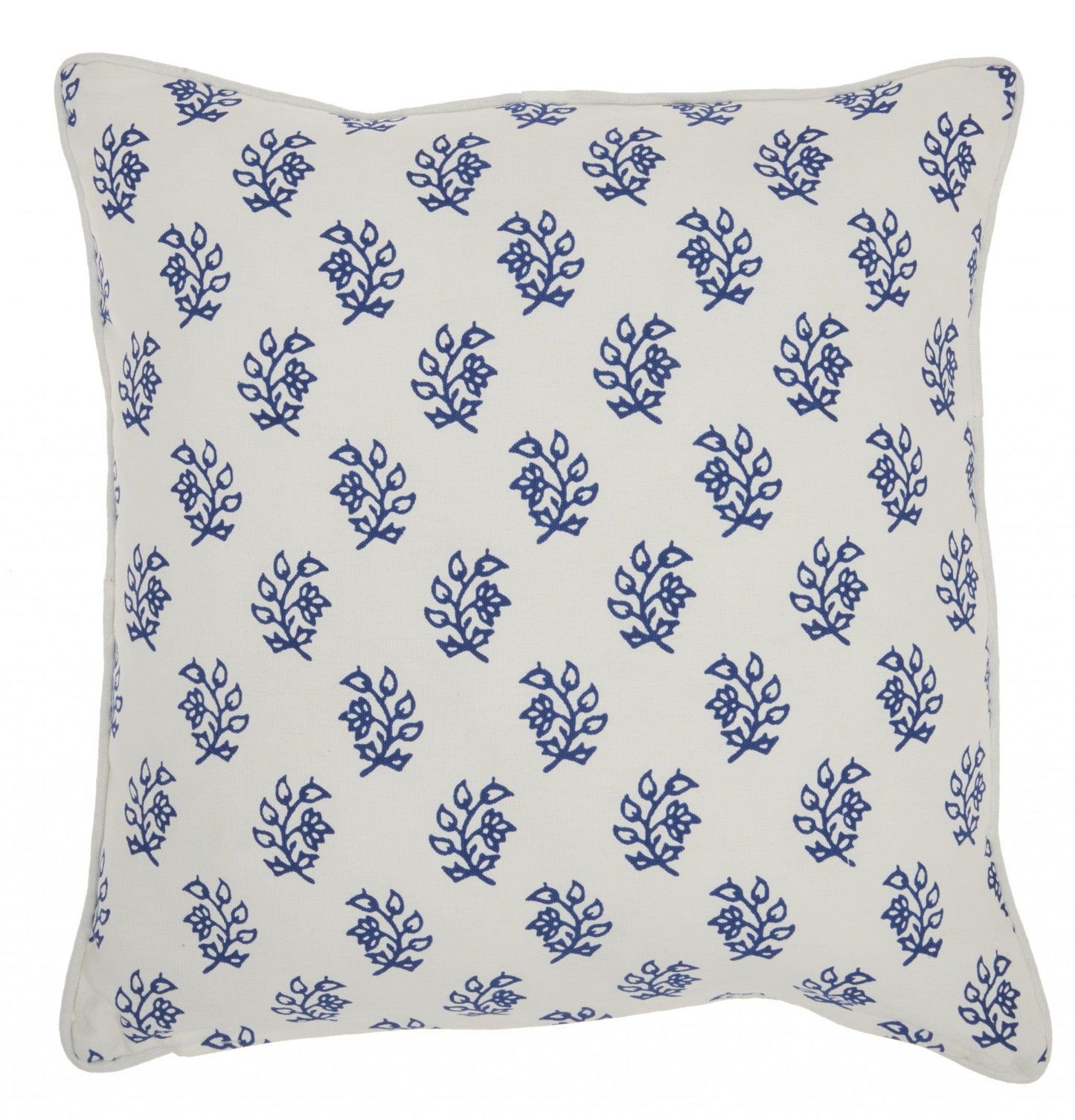 Blue And Ivory Bohemian Floral Throw Pillow