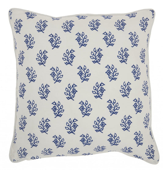 Blue And Ivory Bohemian Floral Throw Pillow