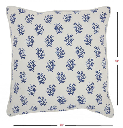 Blue And Ivory Bohemian Floral Throw Pillow