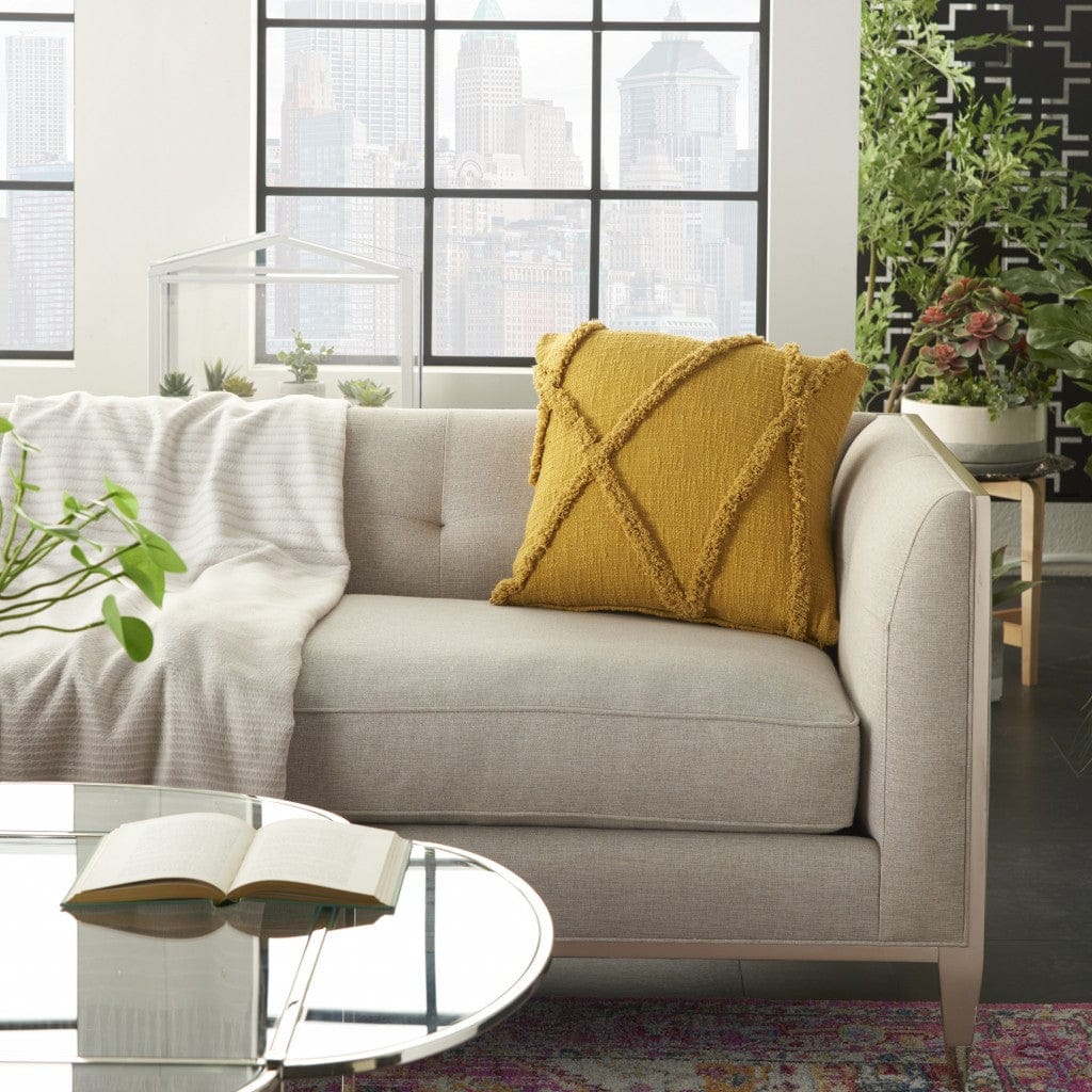 Boho Chic Mustard Textured Lines Throw Pillow