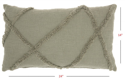Light Abstract Khaki Green Shaggy Detail Lumbar Pillow