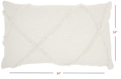 White Abstract  Shaggy Detail Lumbar Pillow