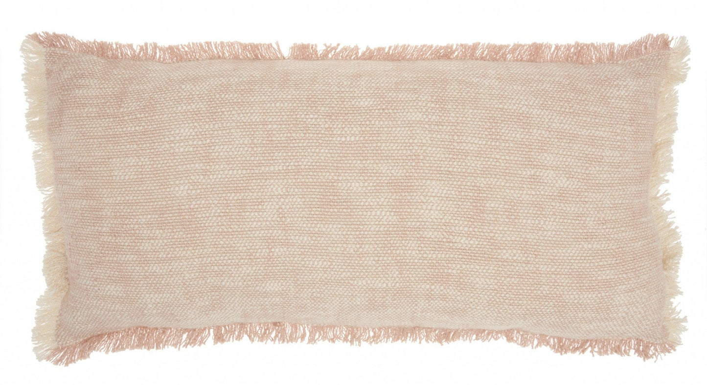 Pink And White Woven Heathered Lumbar Throw Pillow