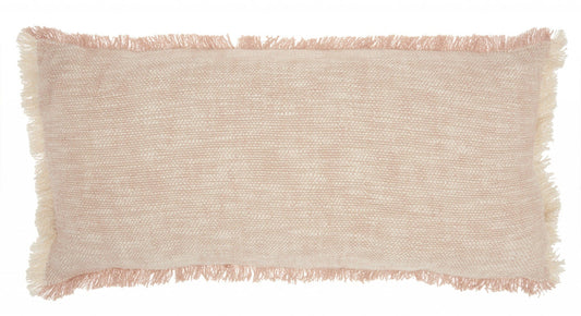 Pink And White Woven Heathered Lumbar Throw Pillow